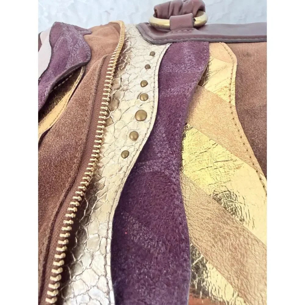 Limited edition Coach Vintahd Coach Suede Leather Patchwork Satchel shoulder Bag